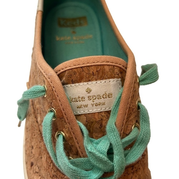 KEDS Kate Spade Cork Corkie Sneakers Shoes Lace Up Teal Green Rubber Soles - Picture 5 of 14
